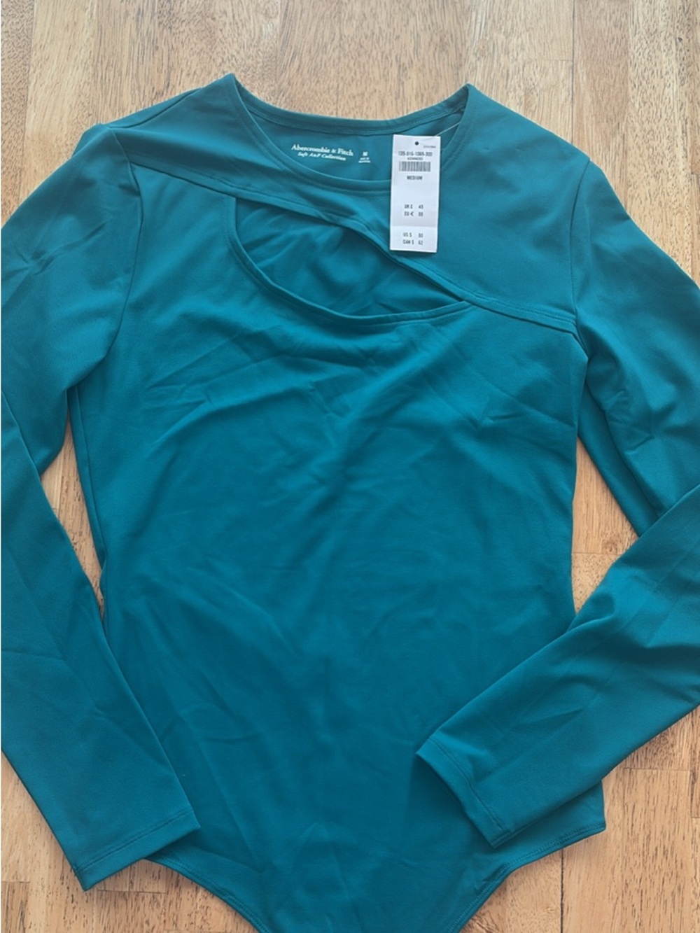 Abercrombie & Fitch Teal Asymmetrical Cutout Long-Sleeve Bodysuit